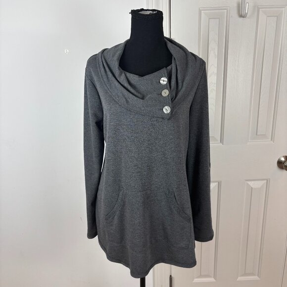 Soft Surroundings Kassidy Pullover Top Cowl Kangaroo Pocket Roll Tab Sleeves - M - Picture 1 of 7